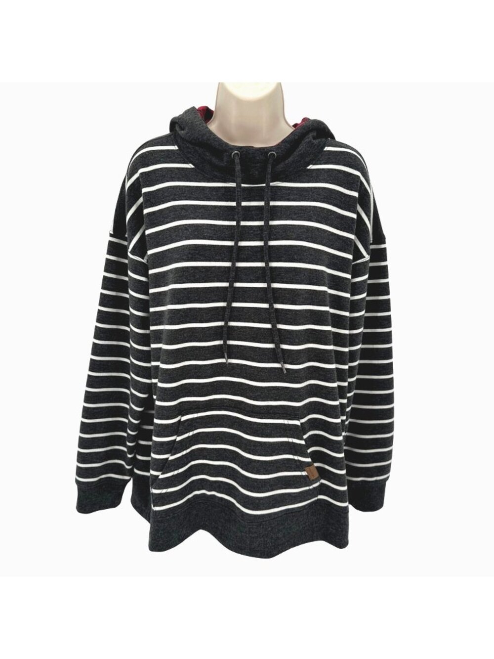 Maurices Womens Black & White Striped Hoodie Plaid Lined Hood Large